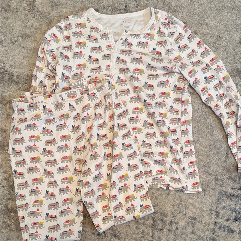 Roller Rabbit White and Red Pajama Set with Whimsical Elephant Print